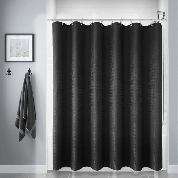 Black Textured Fabric Bath Shower Curtain, Polyester Ombre Shower Curtains for Bathroom, Waterproof Shower Curtain Liner with 12 Hooks,Machine Washable