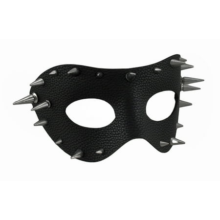 Black Textured Vinyl Spiked Half Face Mask w/Ribbon Ties