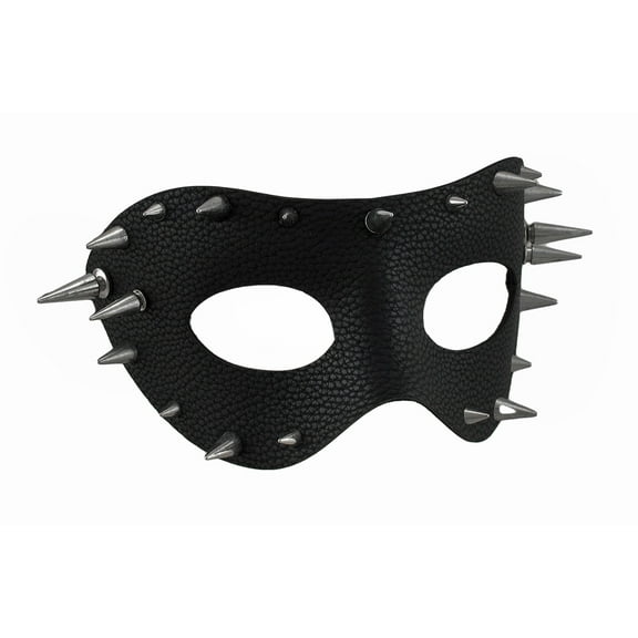 Black Textured Vinyl Spiked Half Face Mask w/Ribbon Ties