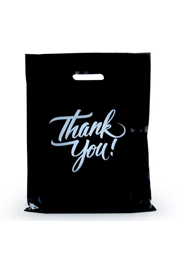 Black Thank You Merchandise Bags 12x15, Retail Shopping Bags - Pack of 500
