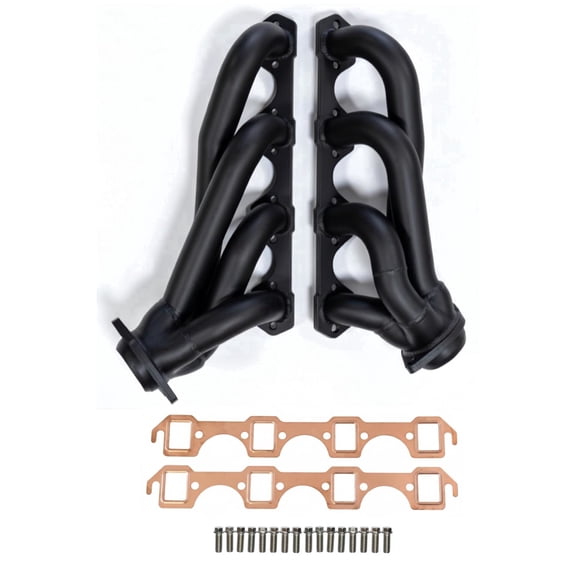 Black Thermal Barrier Coated Shorty Headers for 1979-1993 Ford Mustang 5.0 302 V8 Engine Fox Body GT LX Exhaust Manifold Replacement Direct Bolt On Includes Copper Gaskets Hardware OEM Style Foxbody