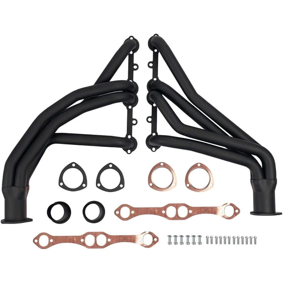 Black Thermal Coated Exhaust Headers 1 5/8 Inch Primaries 2.5 Inch Collectors Steel Fits 1973-1987 Chevy GMC C10 K10 C20 K20 C30 K30 Blazer Suburban Jimmy Small Block Chevy Truck 2WD 4WD V8