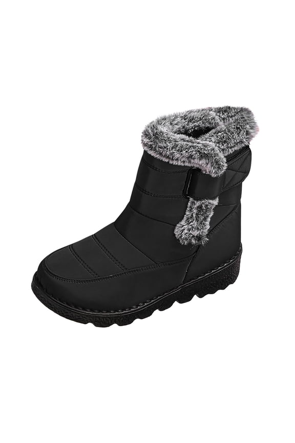 Black Thermal Snow Boots Women Mid Calf Design Warm Lined Comfortable Winter Footwear