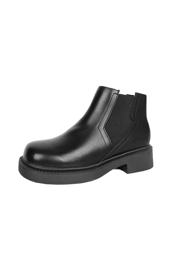 Black Thick Heel Platform Round Toe Elastic Short Shaft Martin Boots Women Casual Fall Winter Style