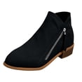 thumbnail image 1 of Black Thick Heel Side Zipper Short Boots Pointed Toe Mid-Calf Women Casual Fall Look, 1 of 7