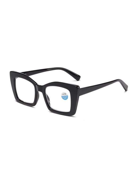 Black Thick Oversize Square Reading Glasses for Women and Men, Blue Light Blocking Spring Hinge Eyeglasses Frame