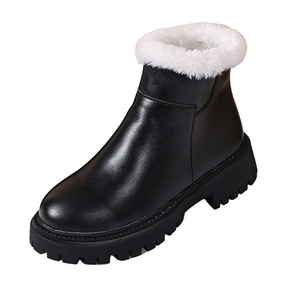 Black Thick Sole Women Boots Knight Design Rough Edges Mid Heel For Warm Winter Footwear
