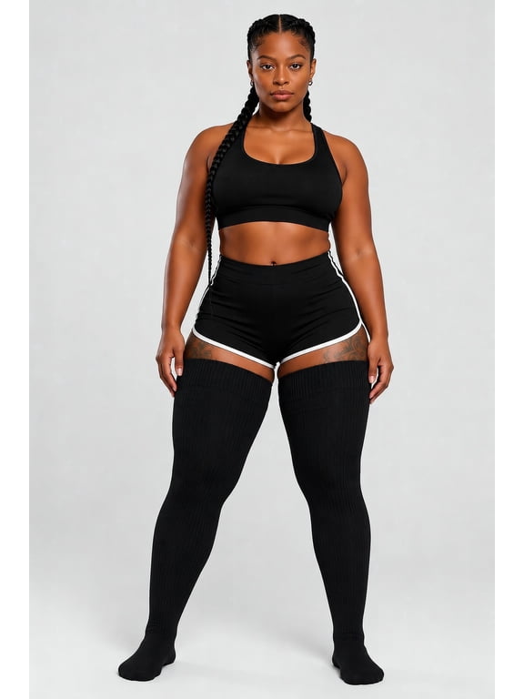 Plus Size Thigh High Socks, Black