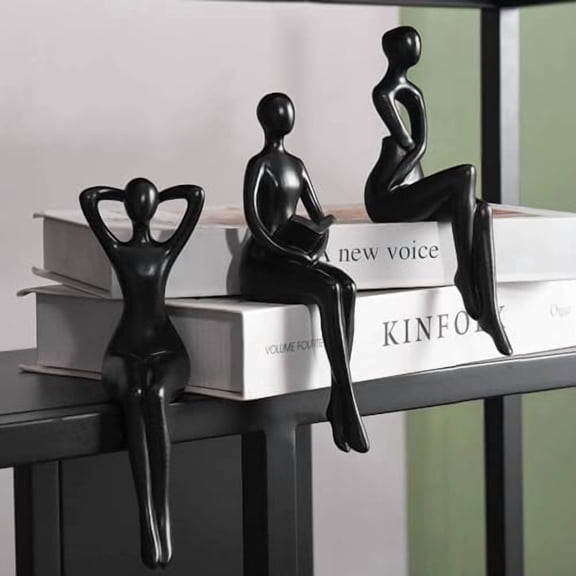 Black Thinker Statue Book Shelf Decor, Minimalist Modern Home Decor Collectable Figurines Office Desk Unique Coffee Table Decorations for Living Room 3 Piece