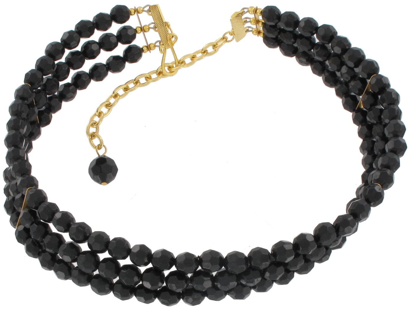 Choker Necklace Chunky Black Bead Necklace Black Three Row Faceted