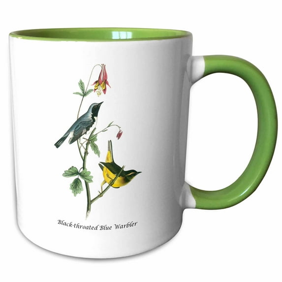 3drose, Black-throated Blue Warbler by John James Audubon, 11oz Two-tone Green Mug