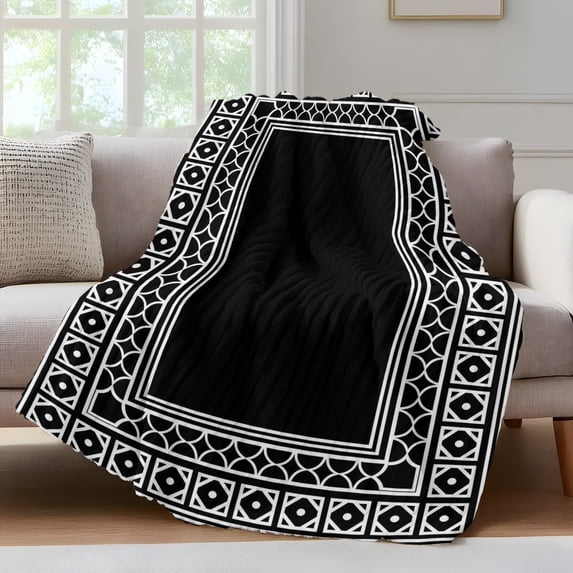 Black Throw Blanket for Couch Boho Diamond Pattern Border Rustic ...