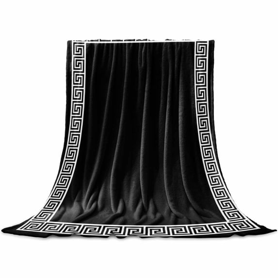 Black Throw Blanket for Couch, Soft Lightweight Flannel Fleece Blanket, Modern Geometric Abstract Art Aesthetics Microfiber Plush All Season Decorative Blankets Gifts for Sofa Bed 50"x80"