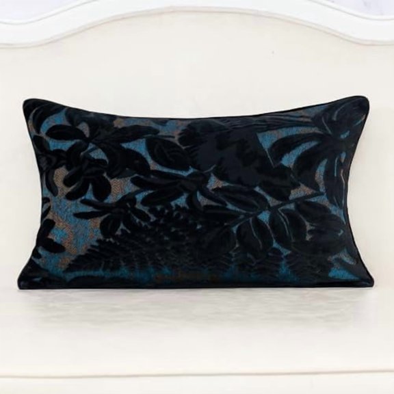 Black Throw Pillow Cover 12x20 Inch, Rectangle Cut Velvet Maple Leaf Embroidery Luxury Farmhosue Lumbar Decorative Pillow Cover for Couch Living Room Bedroom