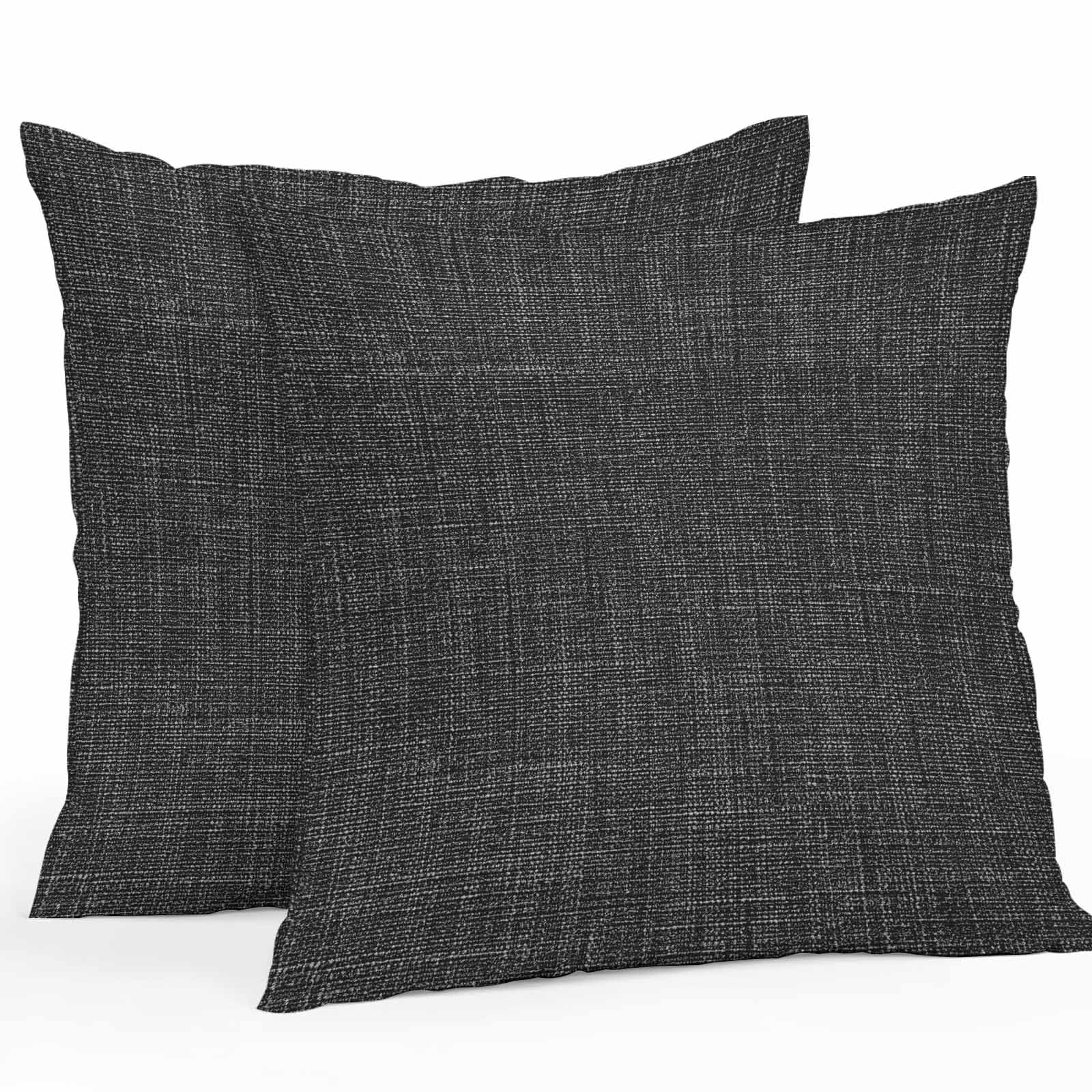 Black Throw Pillow Covers 26x26 Inch Set of 2, Farmhouse Burlap Solid Black Color Modern Linen Texture Waterproof Outdoor Pillow Covers, Decorative Cushion Pillowcases for Couch, Sofa, Bed, Patio