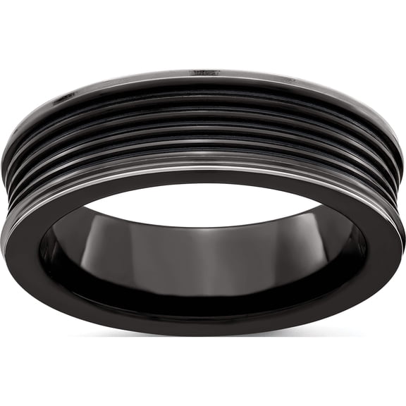 Black Ti Polished Grooved Concave Ring
