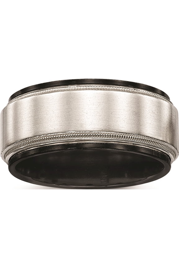 Black Ti & Sterling Silver Satin & Polished Milgrain Ring