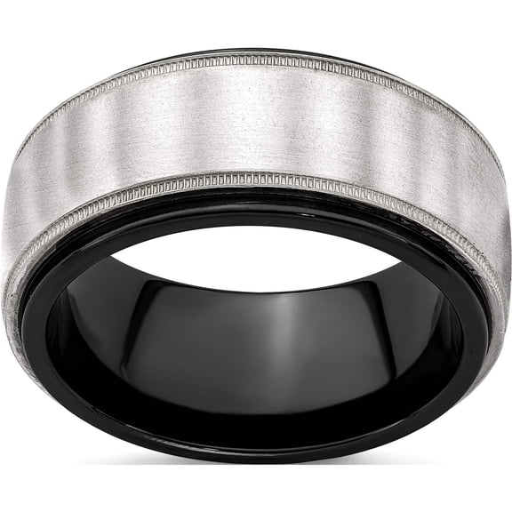 Black Ti & Sterling Silver Satin & Polished Milgrain Ring