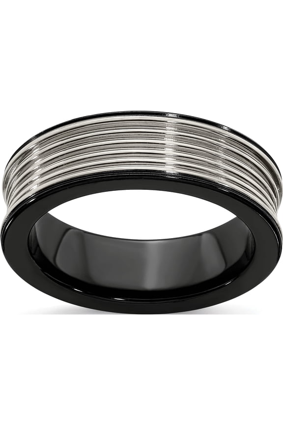 Black Ti Titanium Polished Grooved Concave Ring