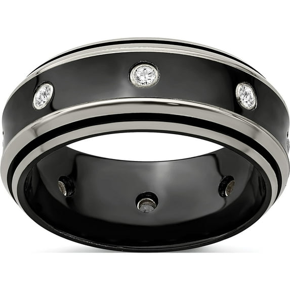 Black Ti Titanium Polished White Sapphire Beveled Ring