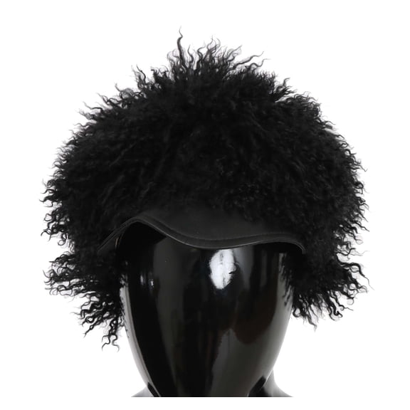 Dolce  Gabbana Black Tibet Lamb Fur Leather Gatsby Hat
