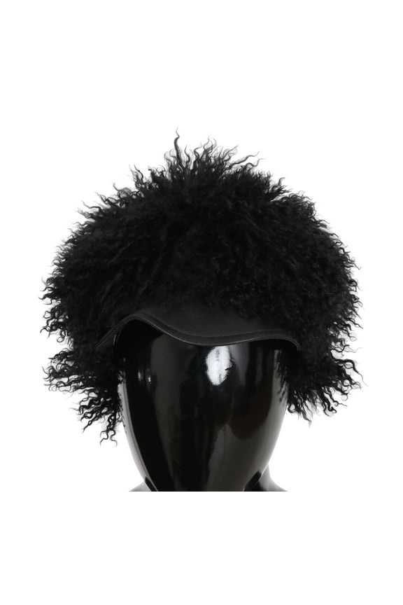 Dolce  Gabbana Black Tibet Lamb Fur Leather Gatsby Hat