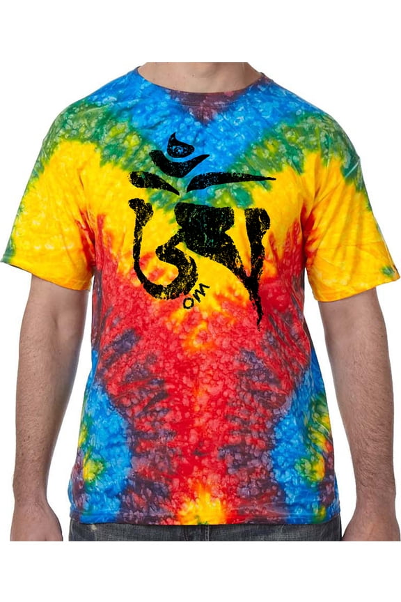 Black Tibet OM Tie Dye Tee Shirt - Woodstock, Large Kids (10-12)