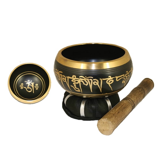 Black Tibetan 4.25" Singing Bowl Cushion and Stick