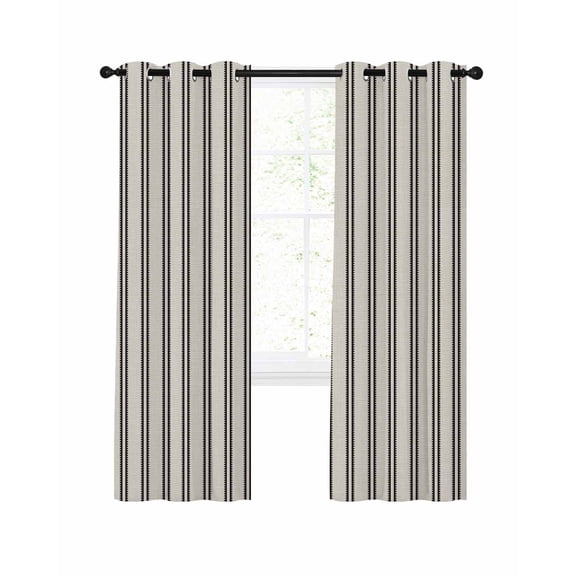 Black Ticking Stripes Blackout Curtains for Bedroom Living Room, Modern Minimalist Vertical Lines Khaki 45 In Long Thermal Insulated Room Darkening Drapes Grommet Window Treatments, 42 x 45 In
