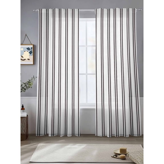 Black Ticking Stripes Window Sheer Curtain Modern Minimalist Vertical Lines White Semi Curtain Sheers Light Filtering Rod Pocket Voile Drapes for Bedroom Kitchen Living Room 52 X 84 Inch, 2 Panels