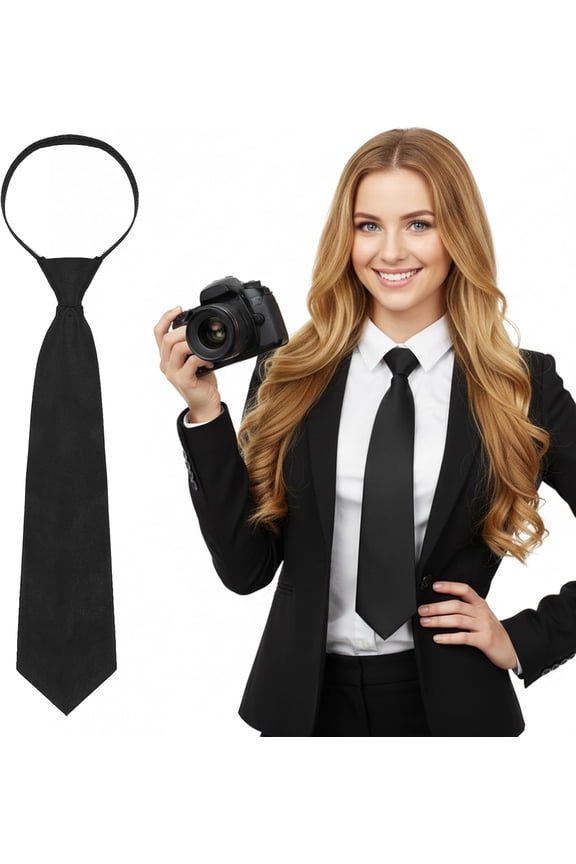 Black Tie 35cm/13 Pre-Tied Ties for Women Neck Ties Accessory School Business Wedding Cosplay Necktie