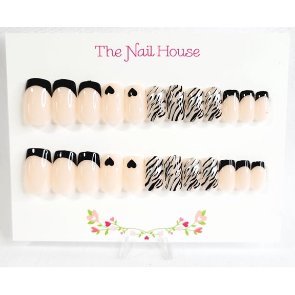 Black Tie Animal Print Square Press-On Nails By The Nail House NH - 24 Pieces