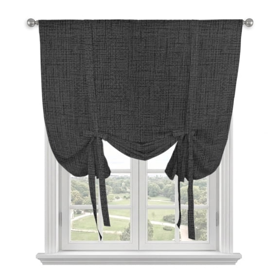 Black Tie Up Curtains 45 Inches Long, Kitchen Window Curtains Over Sink, Rustic Farmhouse Solid Color Small Window Curtains Shade Balloon Curtains Valances for Bedroom/Cafe 34"x45"