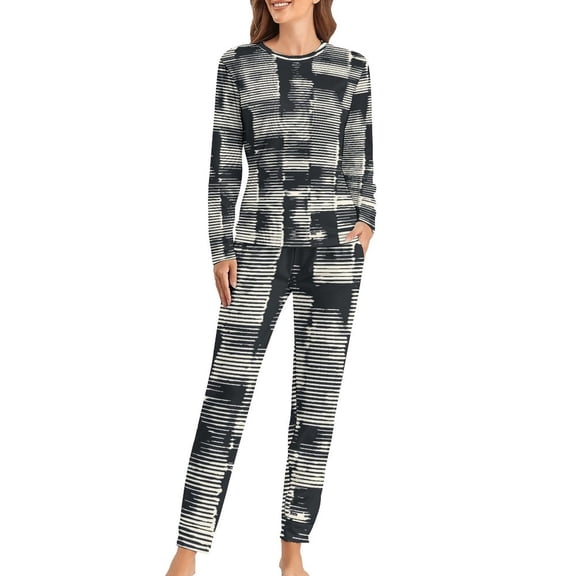 Black Tie Dye Pajamas Liquid Print 2 Pieces Room Pajama Sets Lady Long Sleeve Romantic Oversized Nightwear