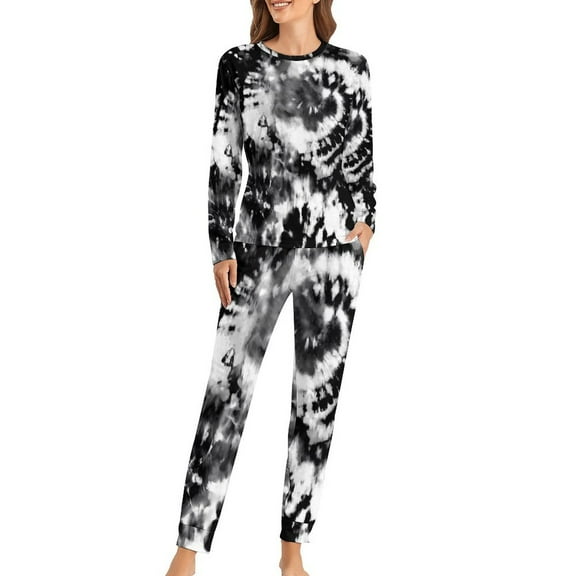 Black Tie Dye Pajamas Liquid Print 2 Pieces Room Pajama Sets Lady Long Sleeve Romantic Oversized Nightwear