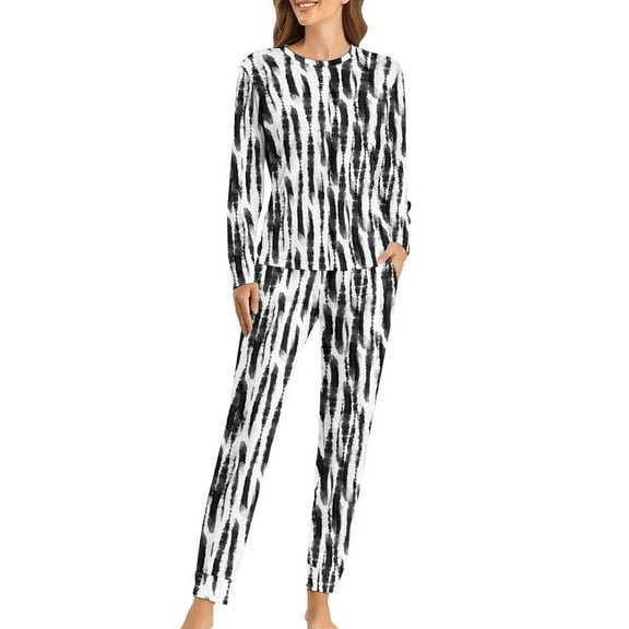 Black Tie Dye Pajamas Liquid Print 2 Pieces Room Pajama Sets Lady Long Sleeve Romantic Oversized Nightwear