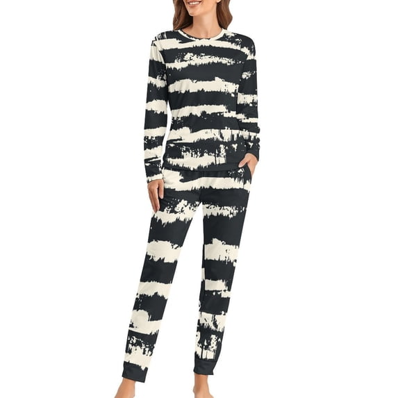 Black Tie Dye Pajamas Liquid Print 2 Pieces Room Pajama Sets Lady Long Sleeve Romantic Oversized Nightwear