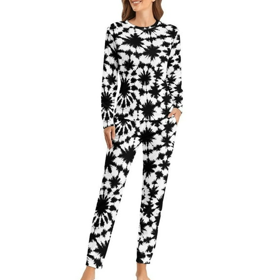 Black Tie Dye Pajamas Liquid Print 2 Pieces Room Pajama Sets Lady Long Sleeve Romantic Oversized Nightwear