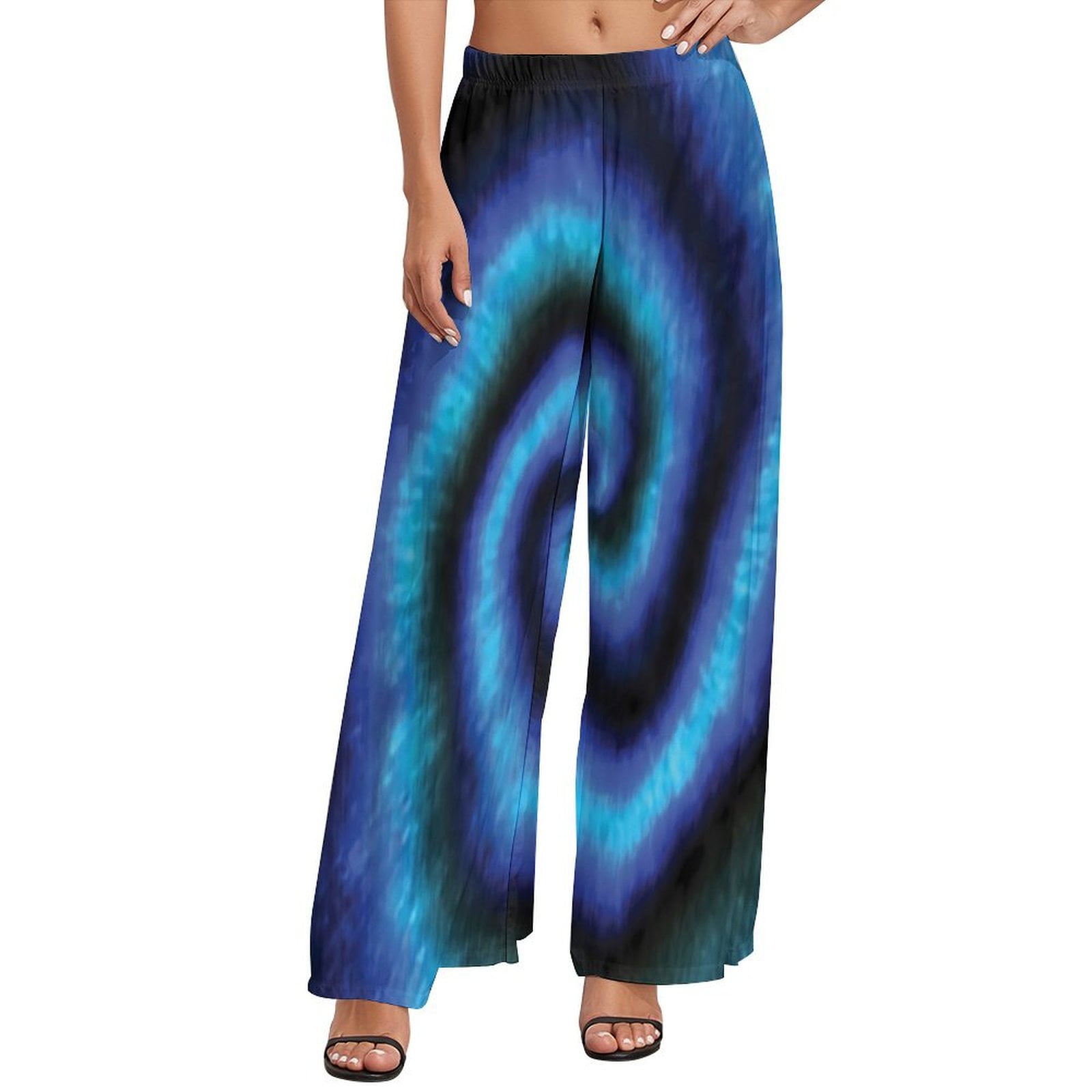 Black & White Tie-Dye Print Bishop-Sleeve Top & Flare Pants main image 1