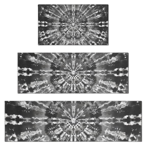 Black Tie Dye Pattern Kitchen Rugs Sets Of 3,Kitchen Runner Rugs Non Skid Washable,Decorative Kitchen Floor Mats for Kitchen,Sink,Laundry,17"x30"+ 17"x47" + 17"x59"