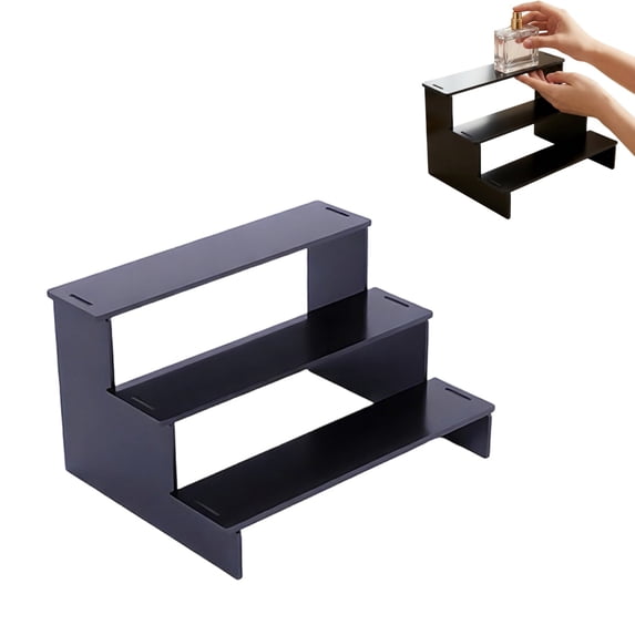 Black Tiered Perfume Display Stand Organizer, Plastic Cologne Rack for Dresser Vanity Countertop, 4 Sizes Makeup Nail Polish Collectible Display Shelf (C)