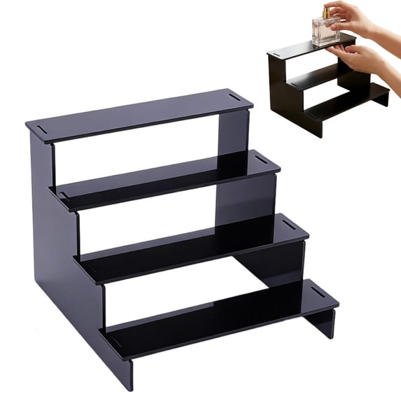 Black Tiered Perfume Display Stand Organizer, Plastic Cologne Rack for Dresser Vanity Countertop, 4 Sizes Makeup Nail Polish Collectible Display Shelf (D)