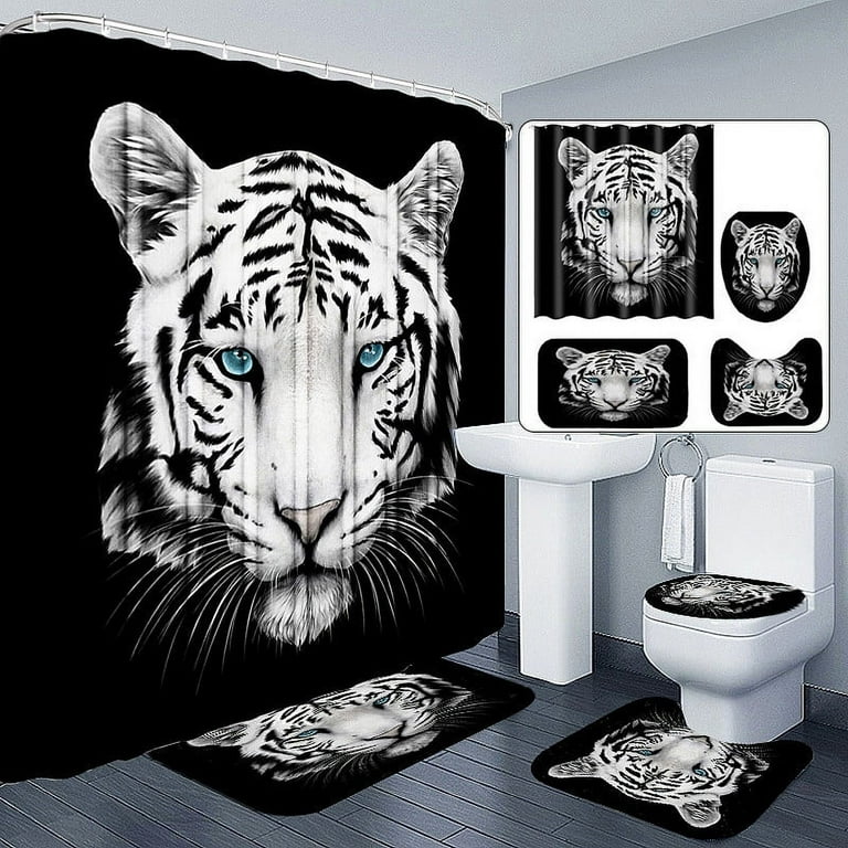 Black Tiger Bathroom Decor Shower Curtains and Rug Set, Waterproof Shower  Curtain with Hooks and Toilet Lid Cover, Bath Mat and Pedestal Bath  Rugs,for Bathroom Restroom Toilet Decoration 
