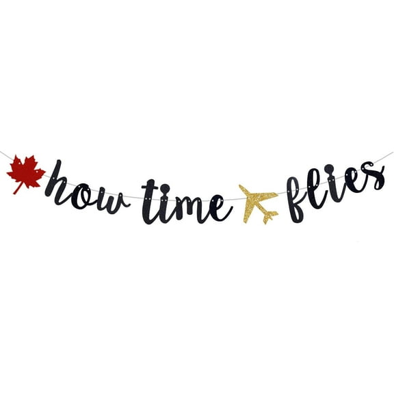 Black How Time Flies Banner,Happy Retirement/How Time Flies/Airplane Birthday Sign, Airplane Aviator Adventure Themed Boys Girls Kids Birthday Party Decorations
