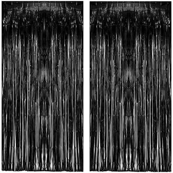Black Tinsel Backdrop Curtain -  Tinsel Curtain Party Backdrop Streamers for Wizard Birthdays/Stranger Theme/Doorway/Halloween Decorations Party - 2 Packs