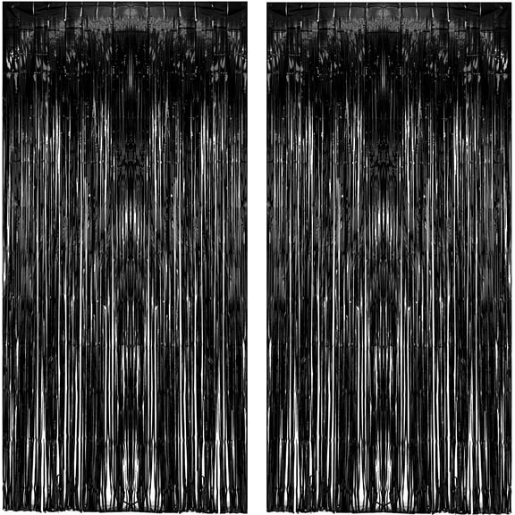 Black Tinsel Backdrop Curtain - Tinsel Curtain Party Backdrop Streamers for Wizard Birthdays/Stranger Theme/Doorway/Halloween Decorations Party - 2 Packs
