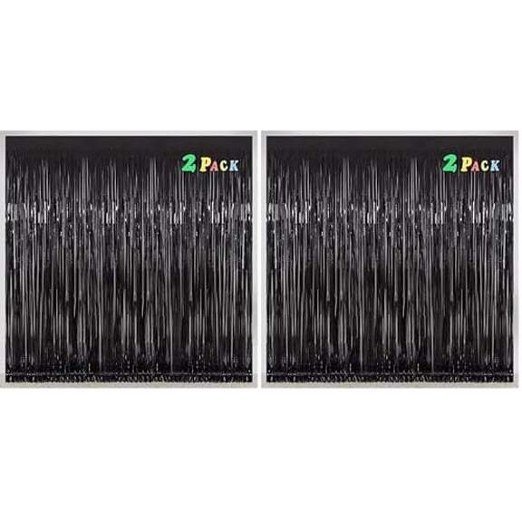 Black Tinsel Fringe Backdrop Curtains for Parties, 3.2 x 8 ft Black Streamer Photo Backdrop for Birthday, Graduations, New Year Eve Party Decor - Pack of 4