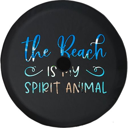 Black Tire Covers - Tire Accessories for Campers, SUVs, Trailers, Trucks, RVs and More | Beach Spirit Animal Sun Sand Water Black 33 Inch with Backup Camera Hole