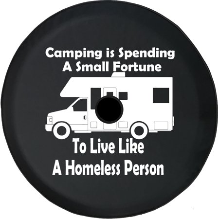Black Tire Covers - Tire Accessories for Campers, SUVs, Trailers, Trucks, RVs and More | Camping Where You Spend Money Homeless Black 33 Inch with Backup Camera Hole