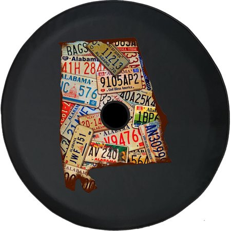 Black Tire Covers - Tire Accessories for Campers, SUVs, Trailers, Trucks, RVs and More | Historic Alabama License Plate Black 33 Inch with Backup Camera Hole